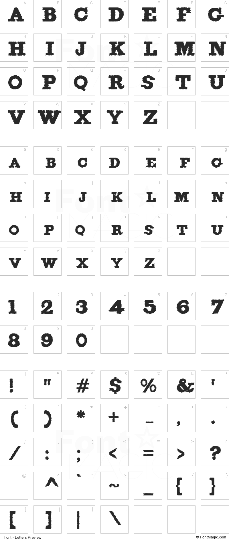 Figgins Brute Trash Font - All Latters Preview Chart